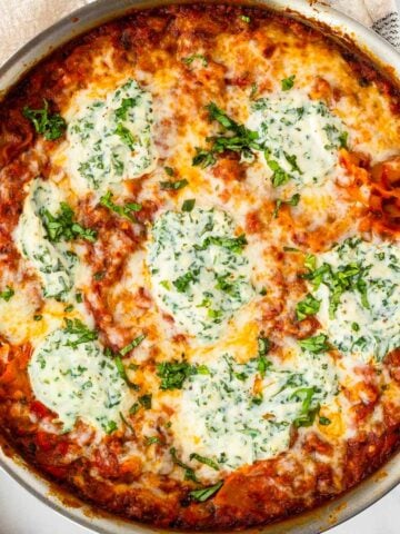 one pan skillet lasagna with ricotta and basil