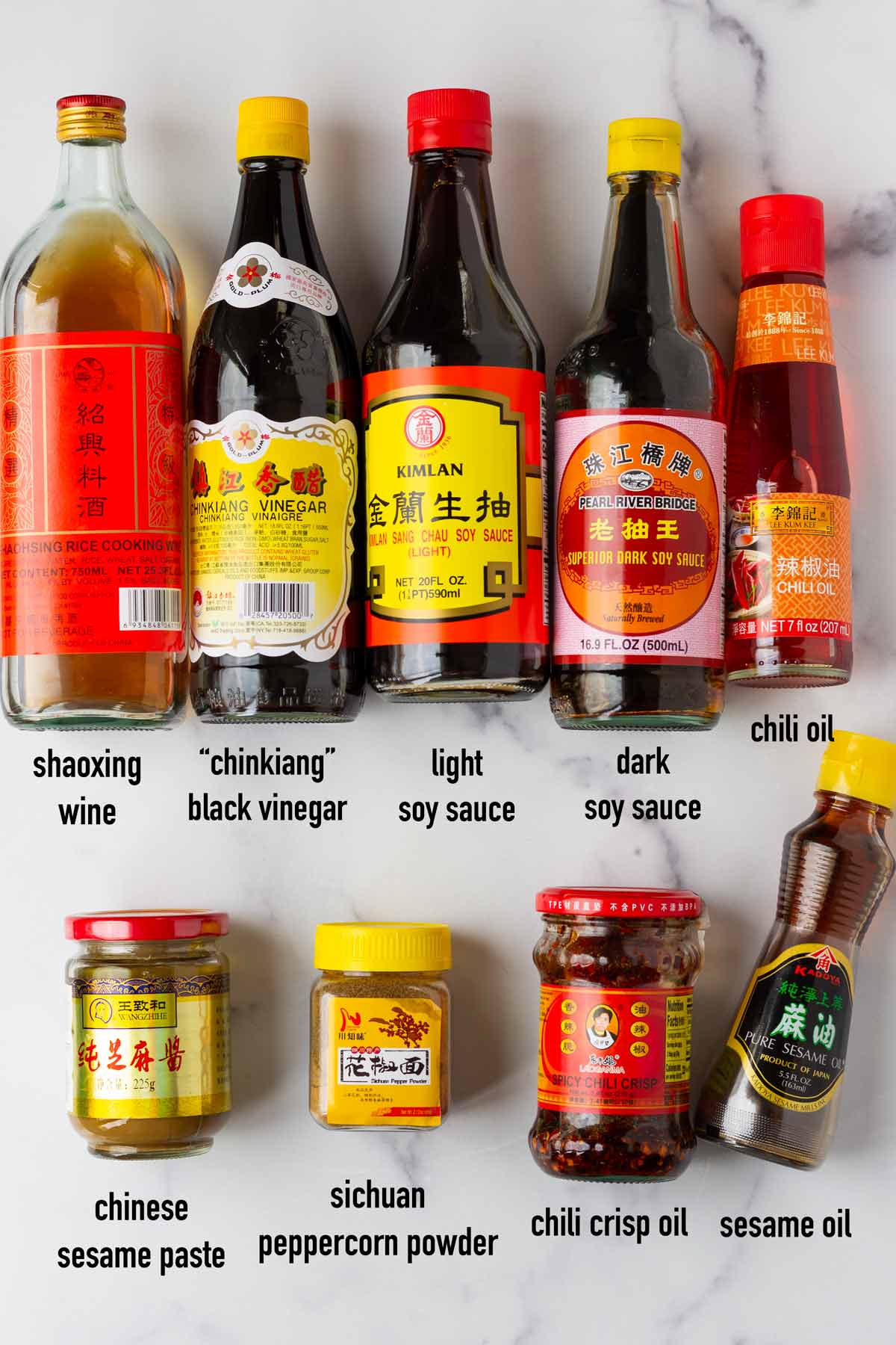 labeled ingredients for dan dan sauce