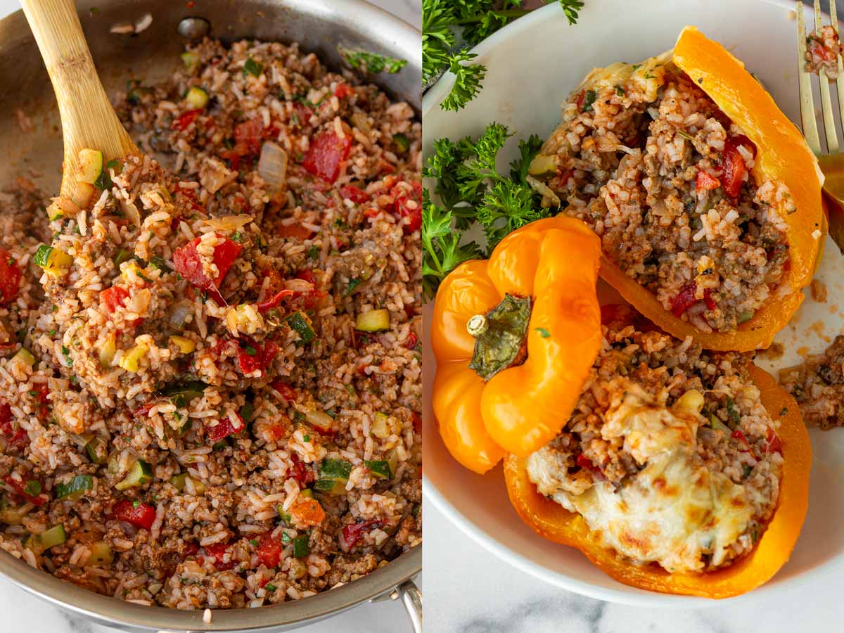 ground beef filling for the stuffed pepper with rice