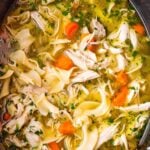 slow cooker chicken noodle soup with egg noodles and carrots