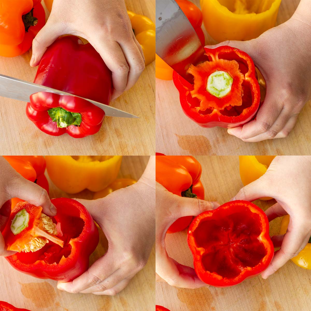 cutting and preparing a bell pepper for stuffing