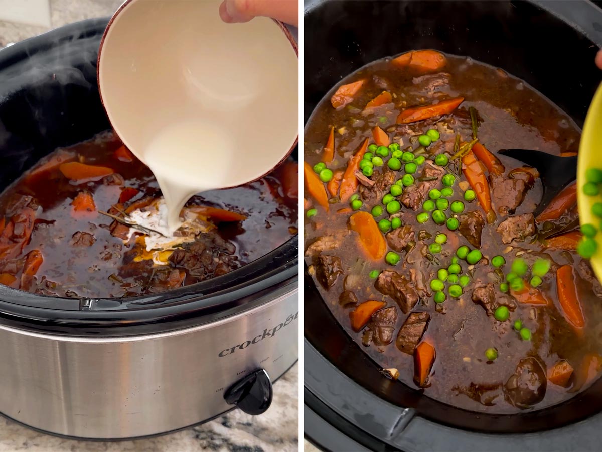 adding cornstarch slurry and peas