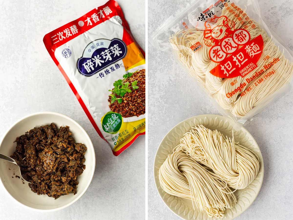 sui mi ya cai and fresh dan dan noodles in package