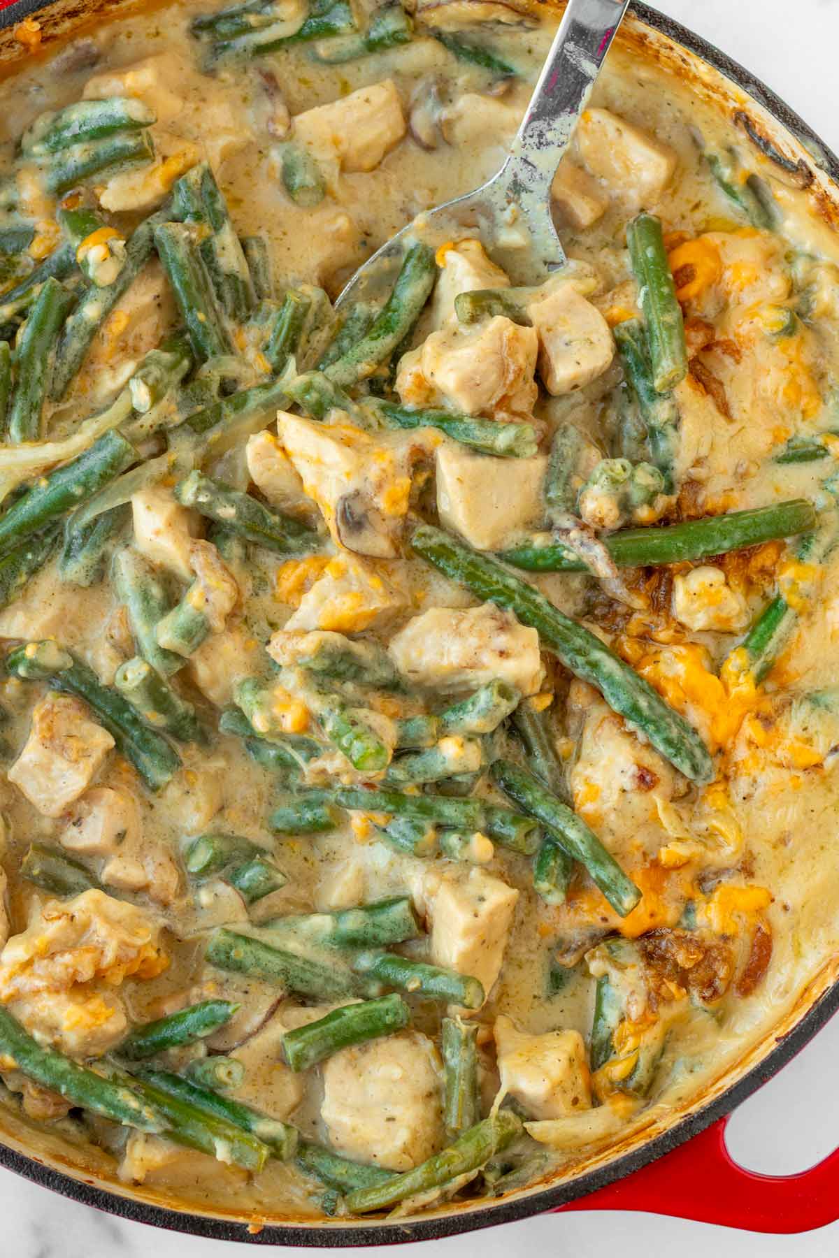 finished dish for chicken and green bean casserole