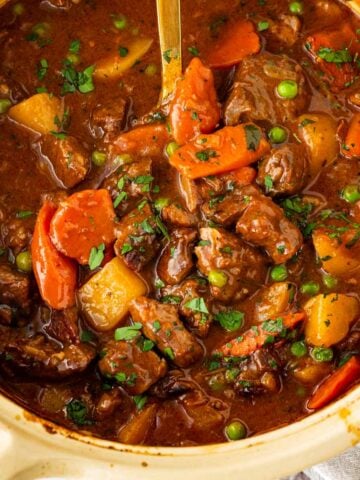 hearty dutch oven beef stew with thick gravy