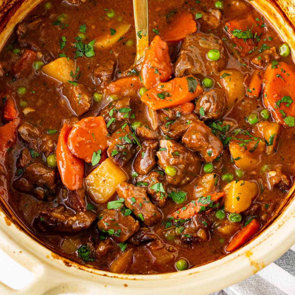 hearty dutch oven beef stew with thick gravy