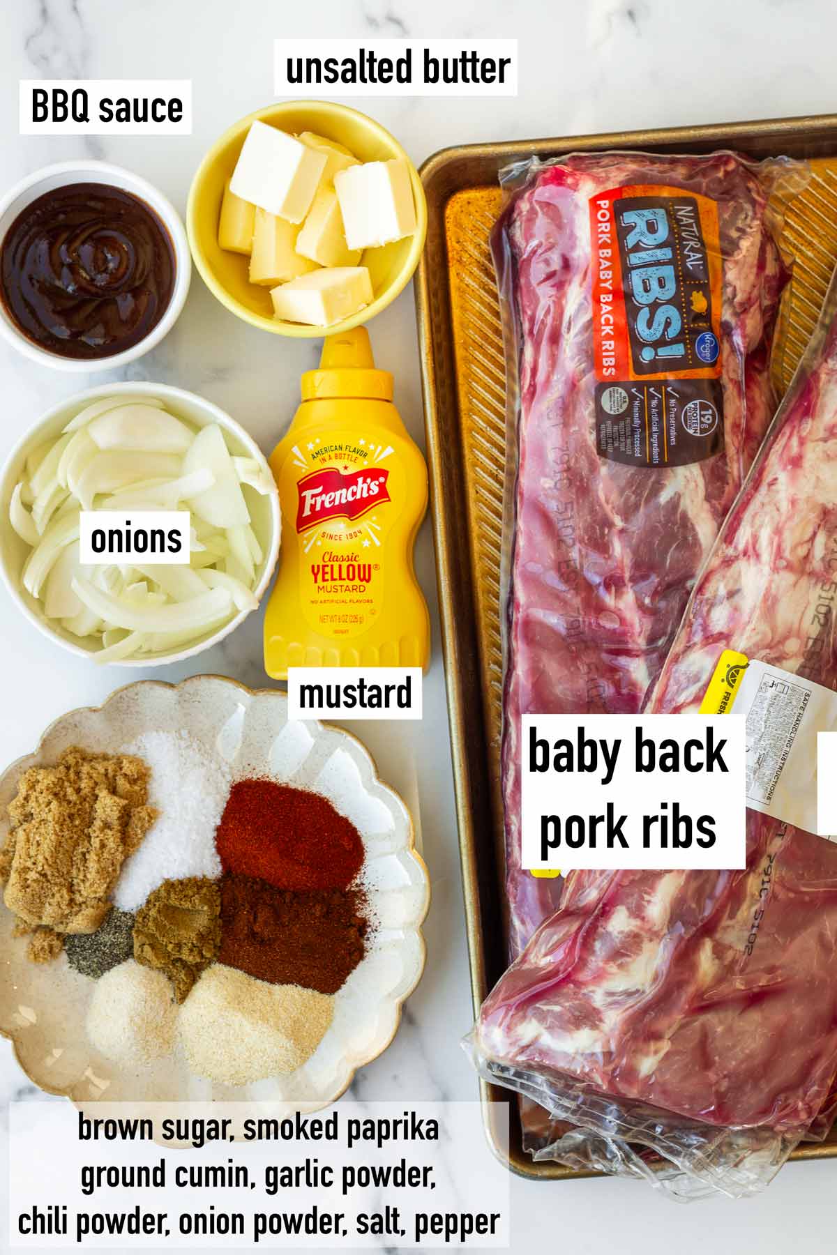 labeled ingredients for oven baked ribs