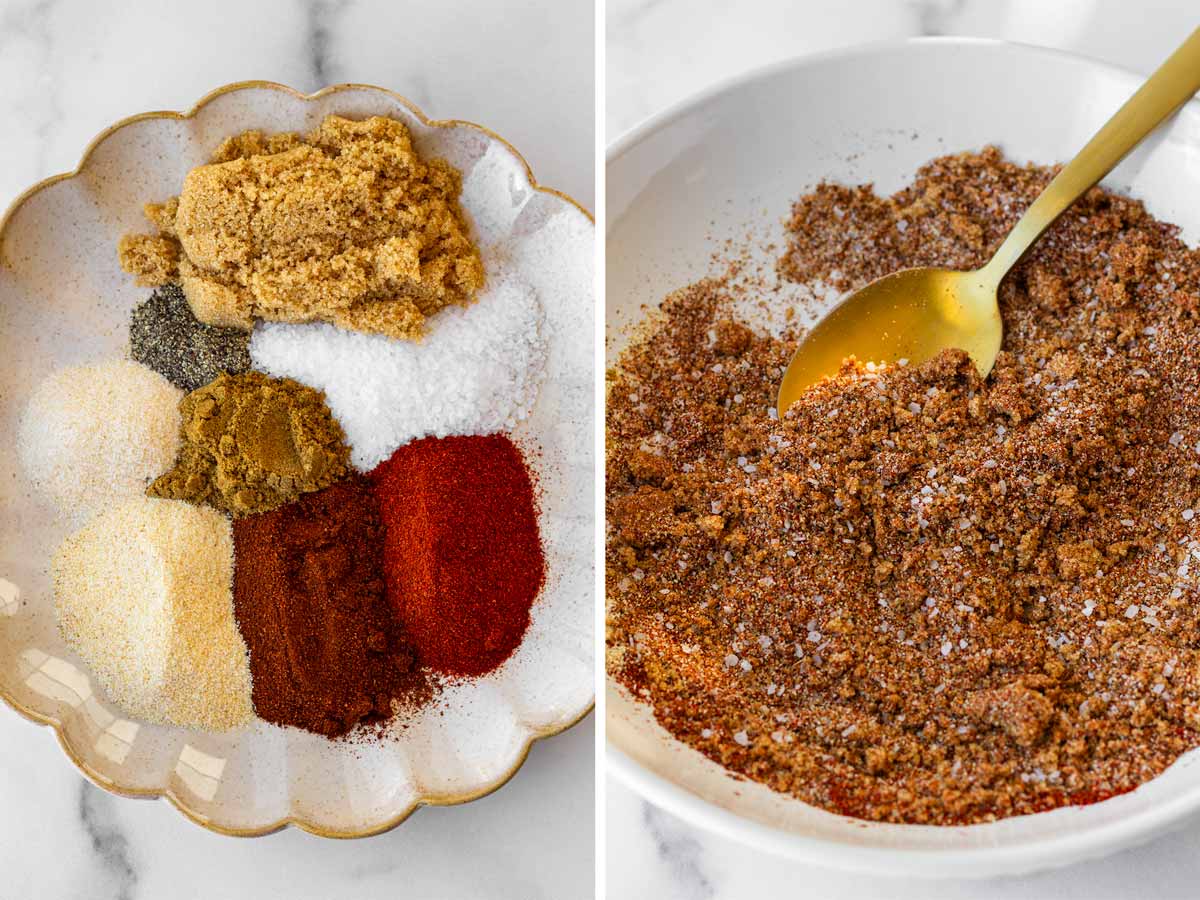 the dry rub for ribs laid out on a plate