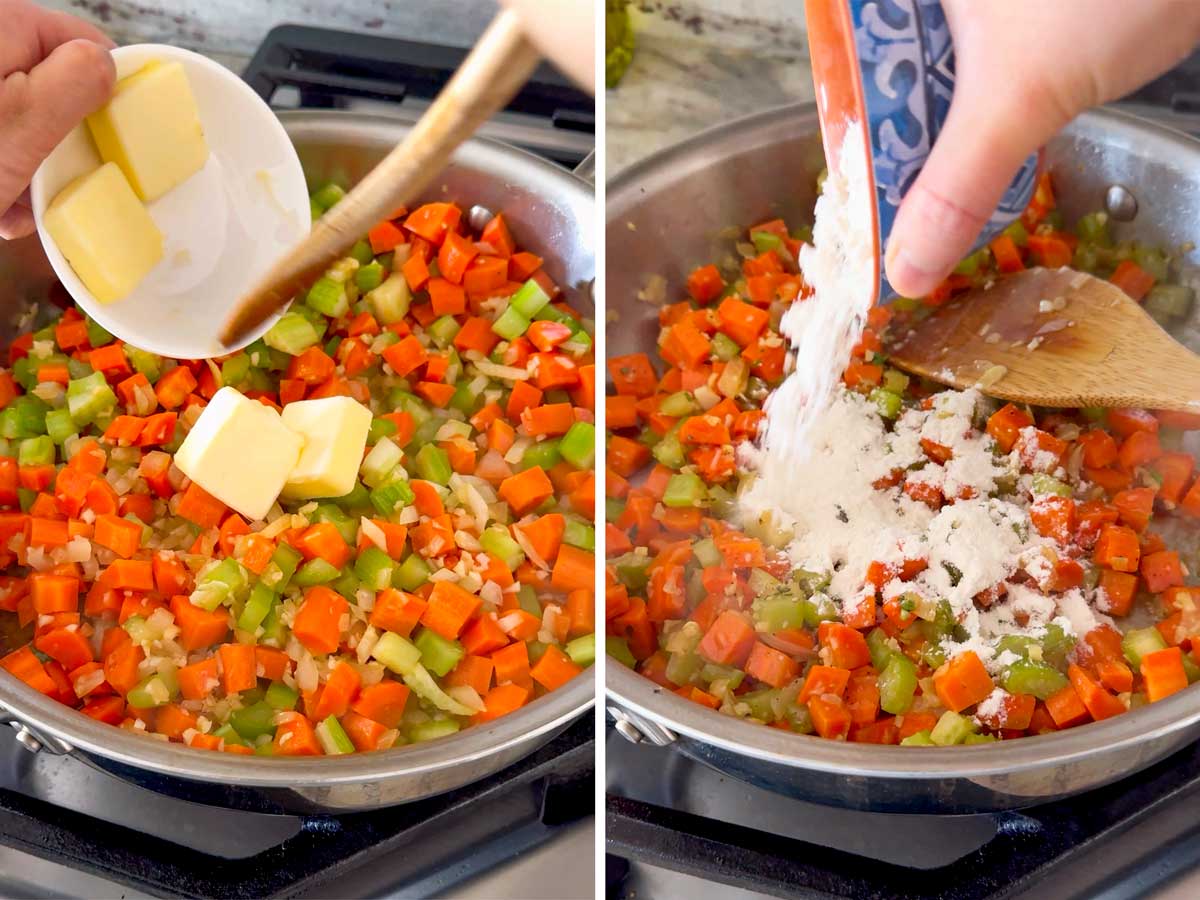 adding butter and flour to the filling