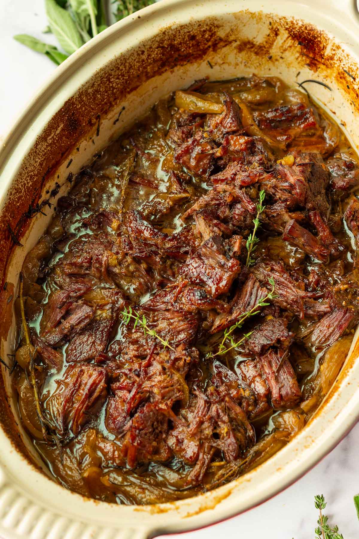 brown sugar caramelized chuck roast in the oven