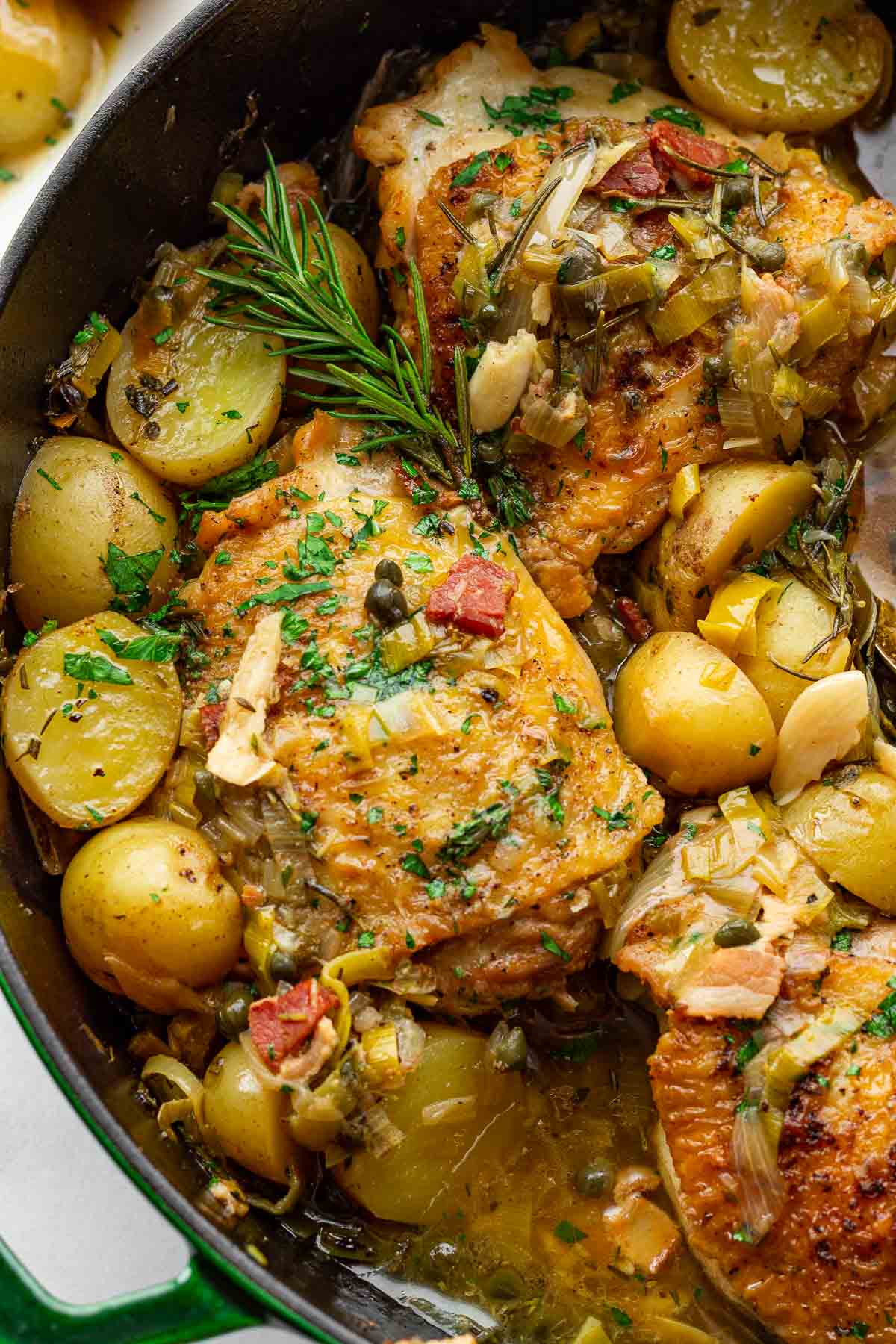braised chicken thighs in dutch oven braiser