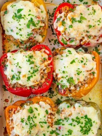 ground turkey stuffed peppers baked with rice and cheese