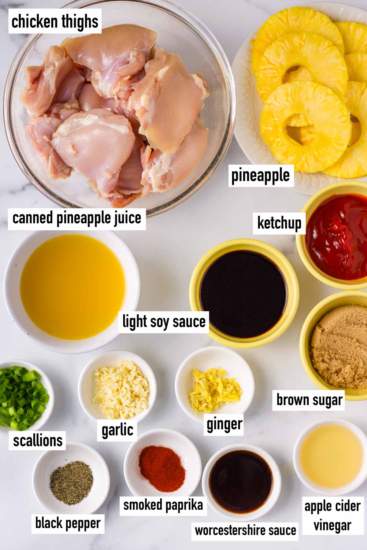 labeled ingredients to make huli huli chicken