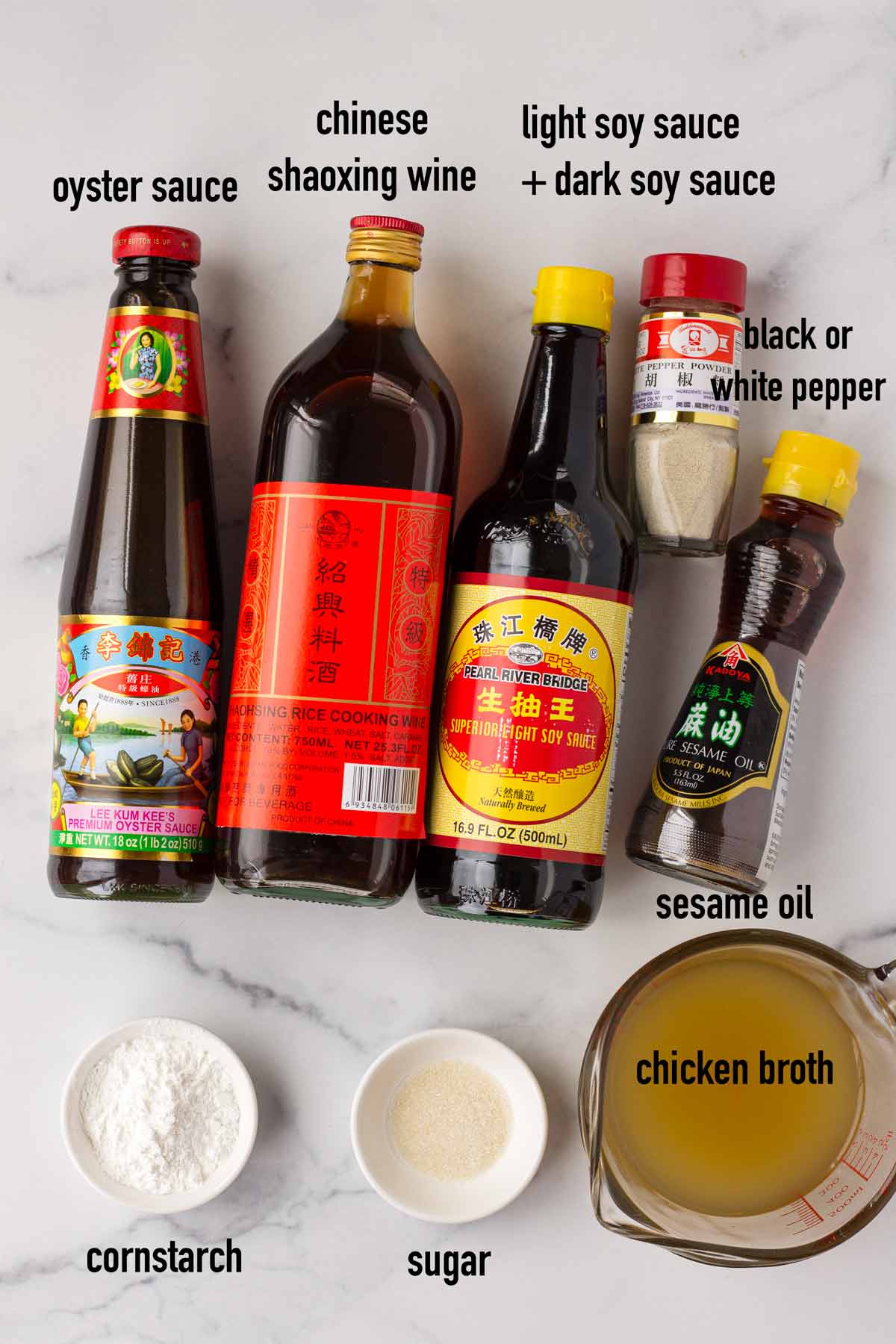 labeled ingredients for stir fry sauce