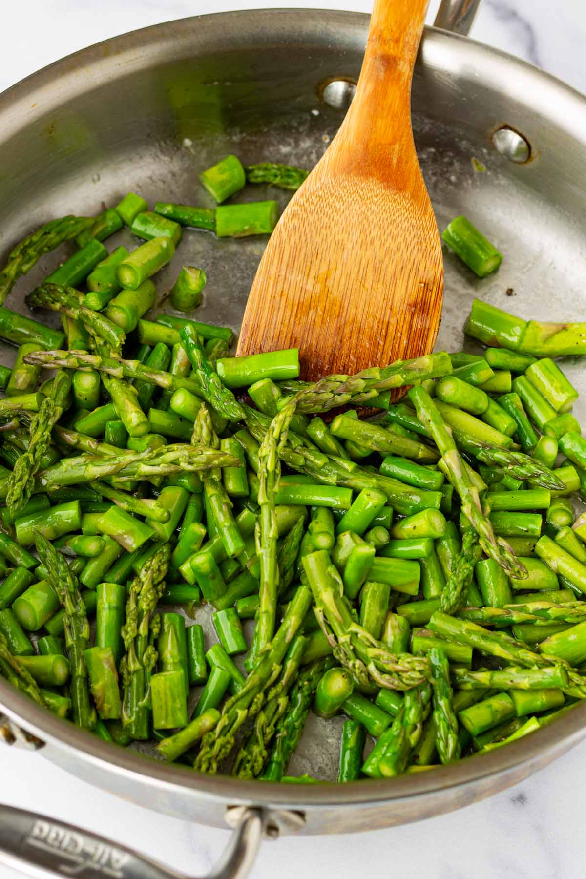 cooking asparagus in a skillet