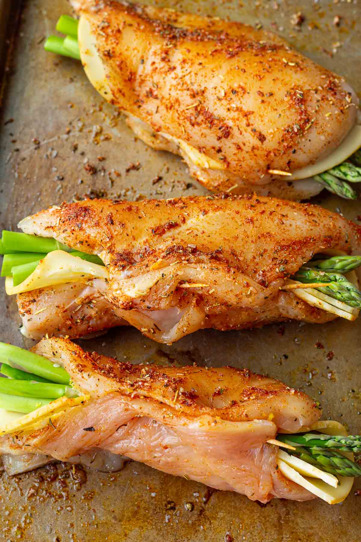 sealed stuffed chicken breasts with toothpicks