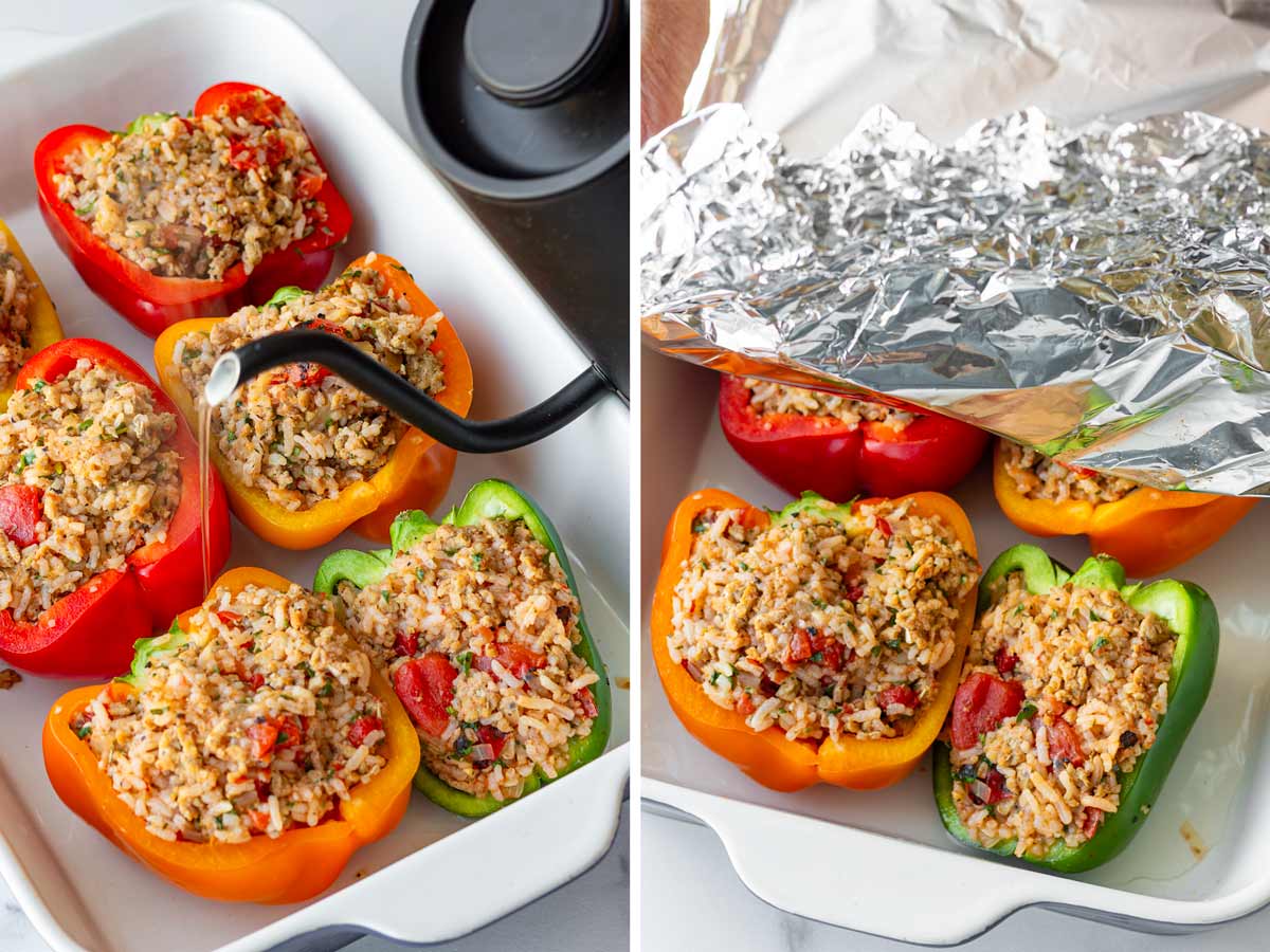 adding water to bottom of the pan and sealing with foil