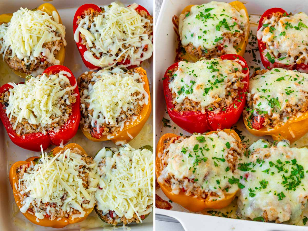 peppers topped with cheese and baked