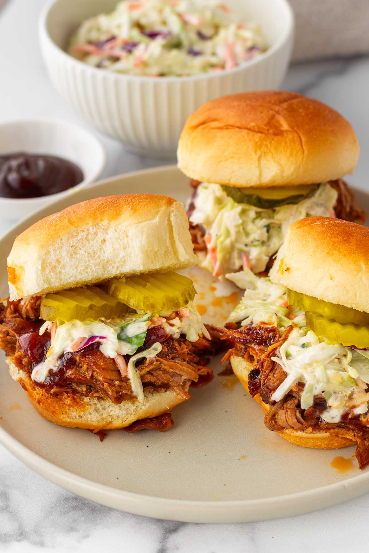 pulled pork sliders with slaw and pickles