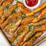 baked roasted potato wedges seasoned with paprika