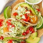 fried baja fish tacos with toppings