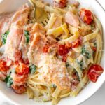 bowl of creamy salmon pasta