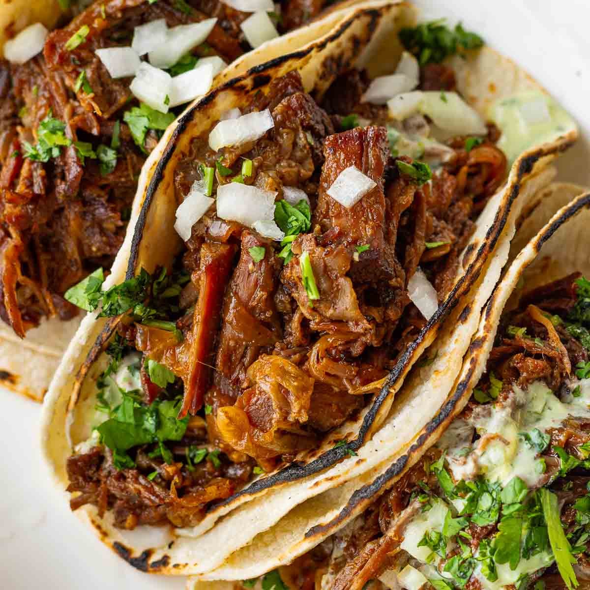 shredded beef tacos mexican-style with toppings