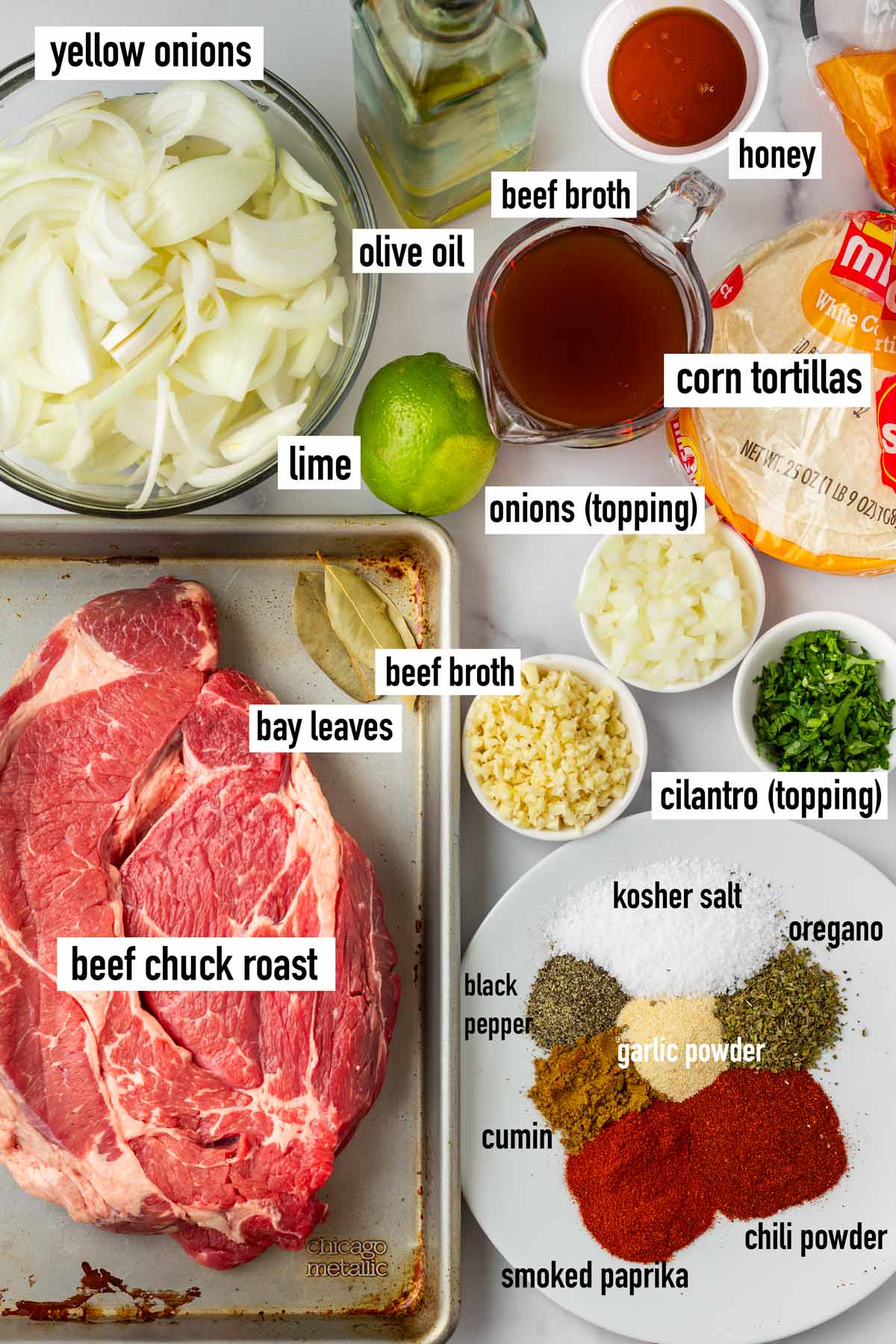 labeled ingredients for tacos