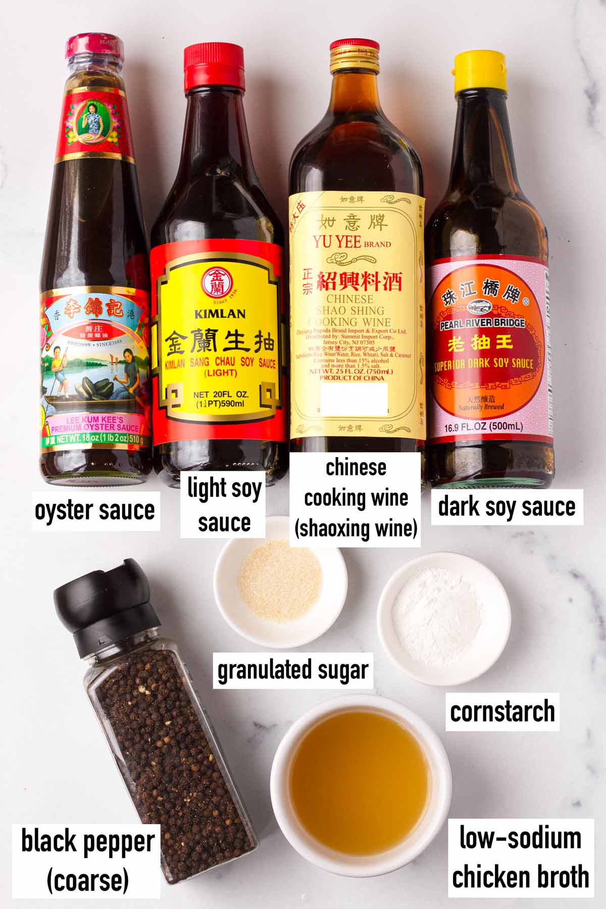 labeled ingredients for the sauce