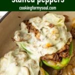 pin image design for Philly cheesesteak stuffed peppers