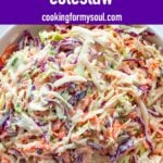 pin image design for creamy coleslaw recipe