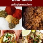 pin image design for shredded beef tacos