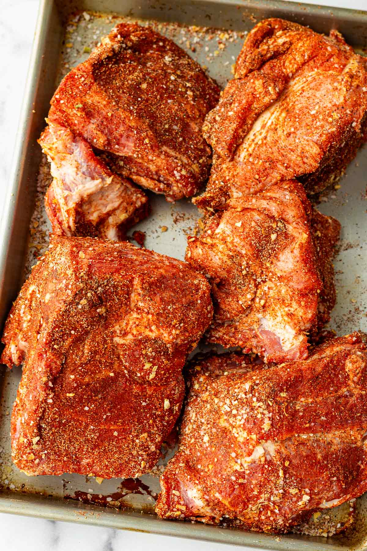seasoned the pork pieces on the outside