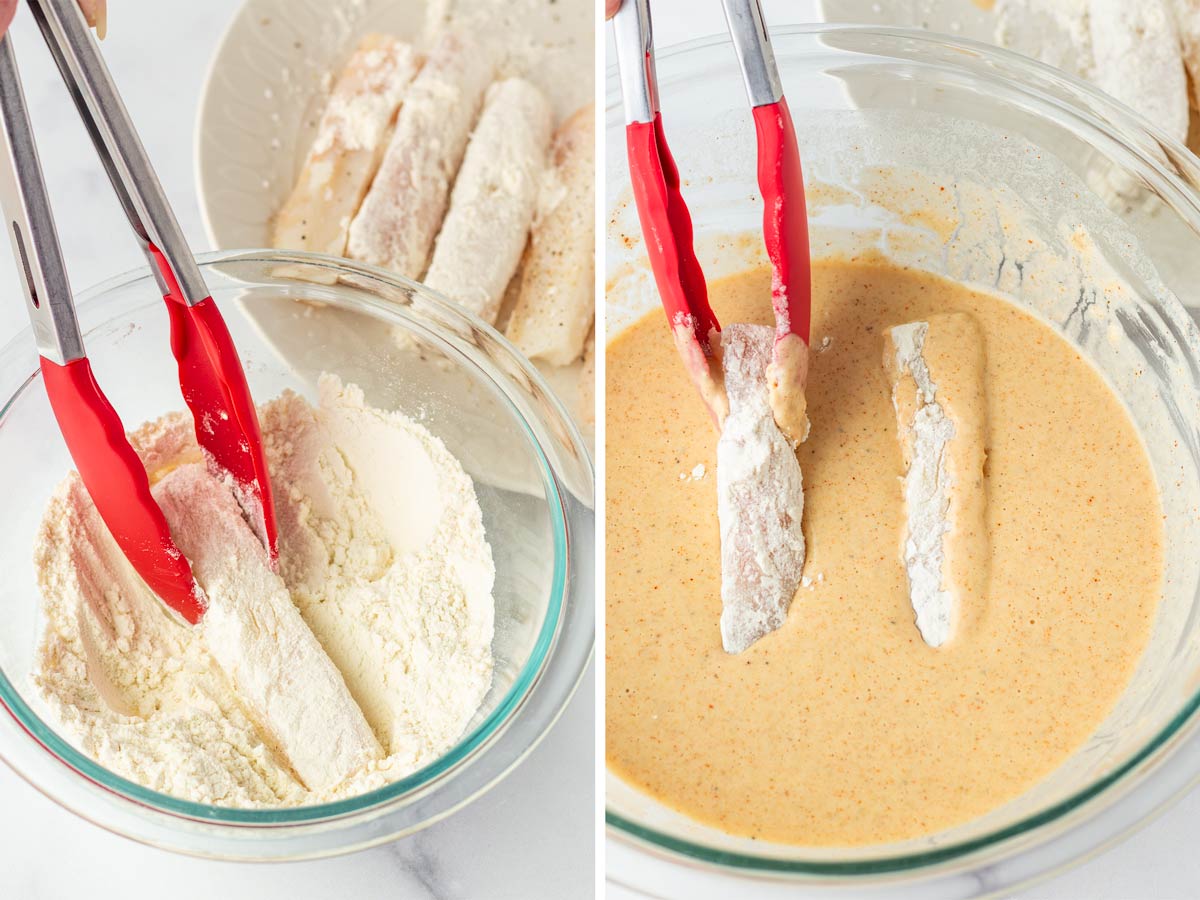 dipping fish in flour and beer batter