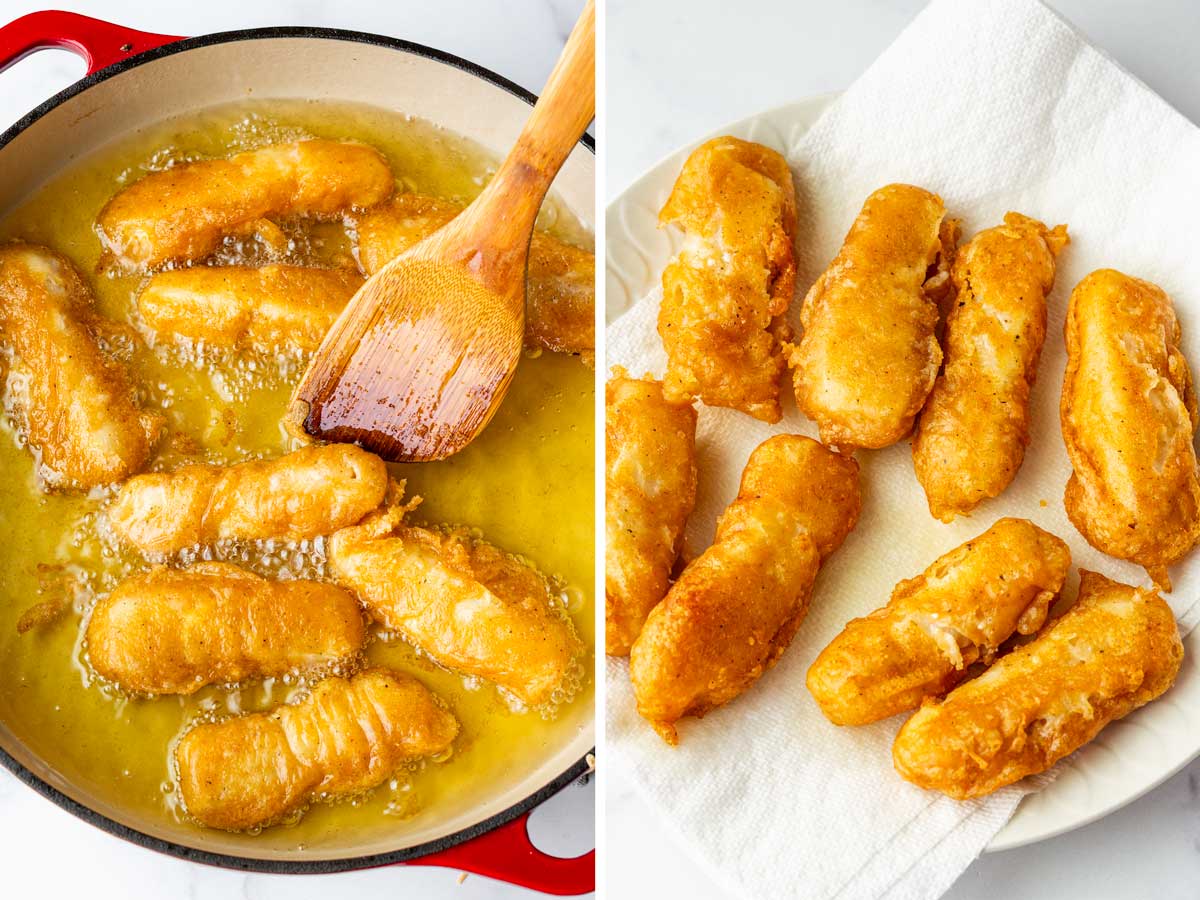 frying the fish in oil
