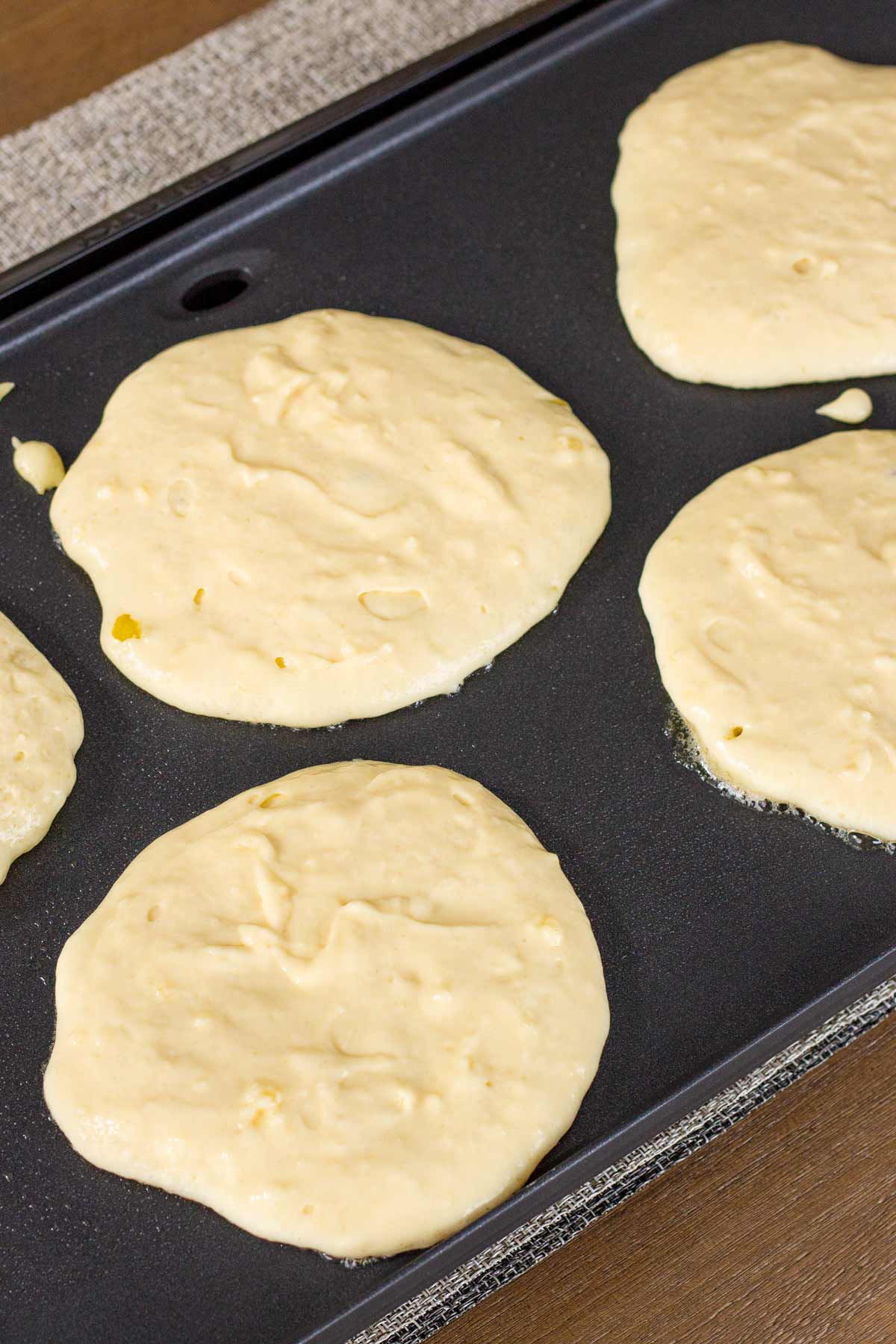 pancake batter added in griddle