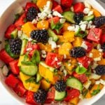 watermelon mango salad with feta and blackberries