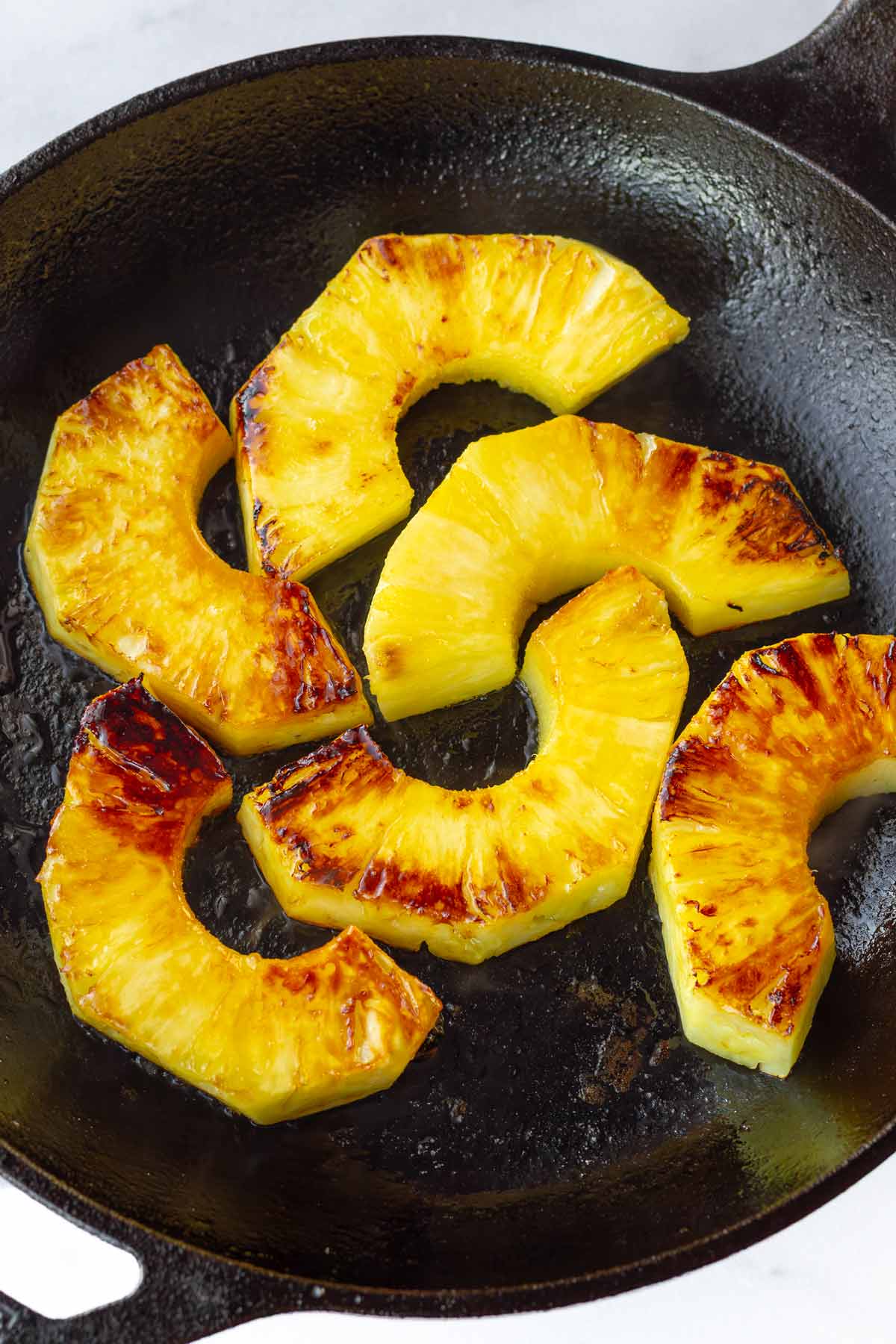 searing pineapple in pan