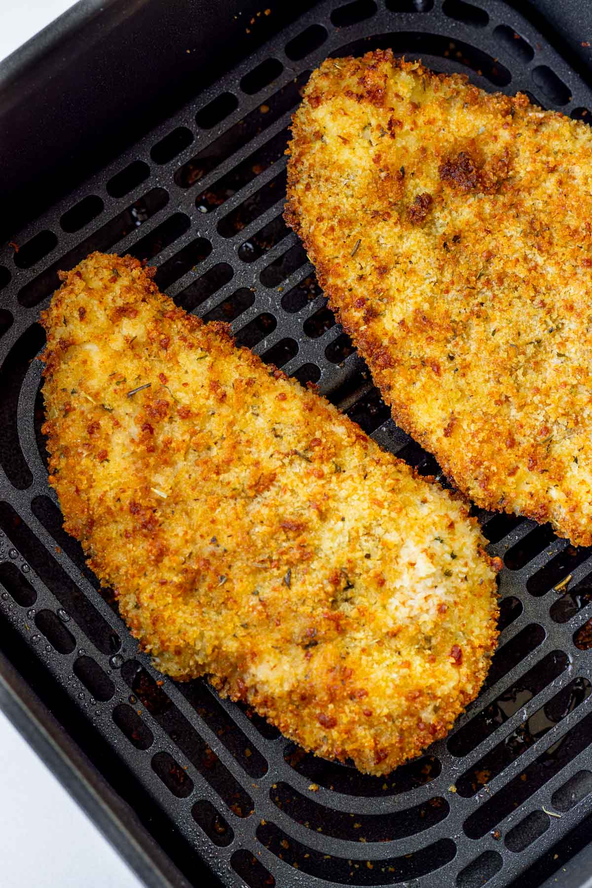 cooked golden and crispy air fryer chicken cutlets