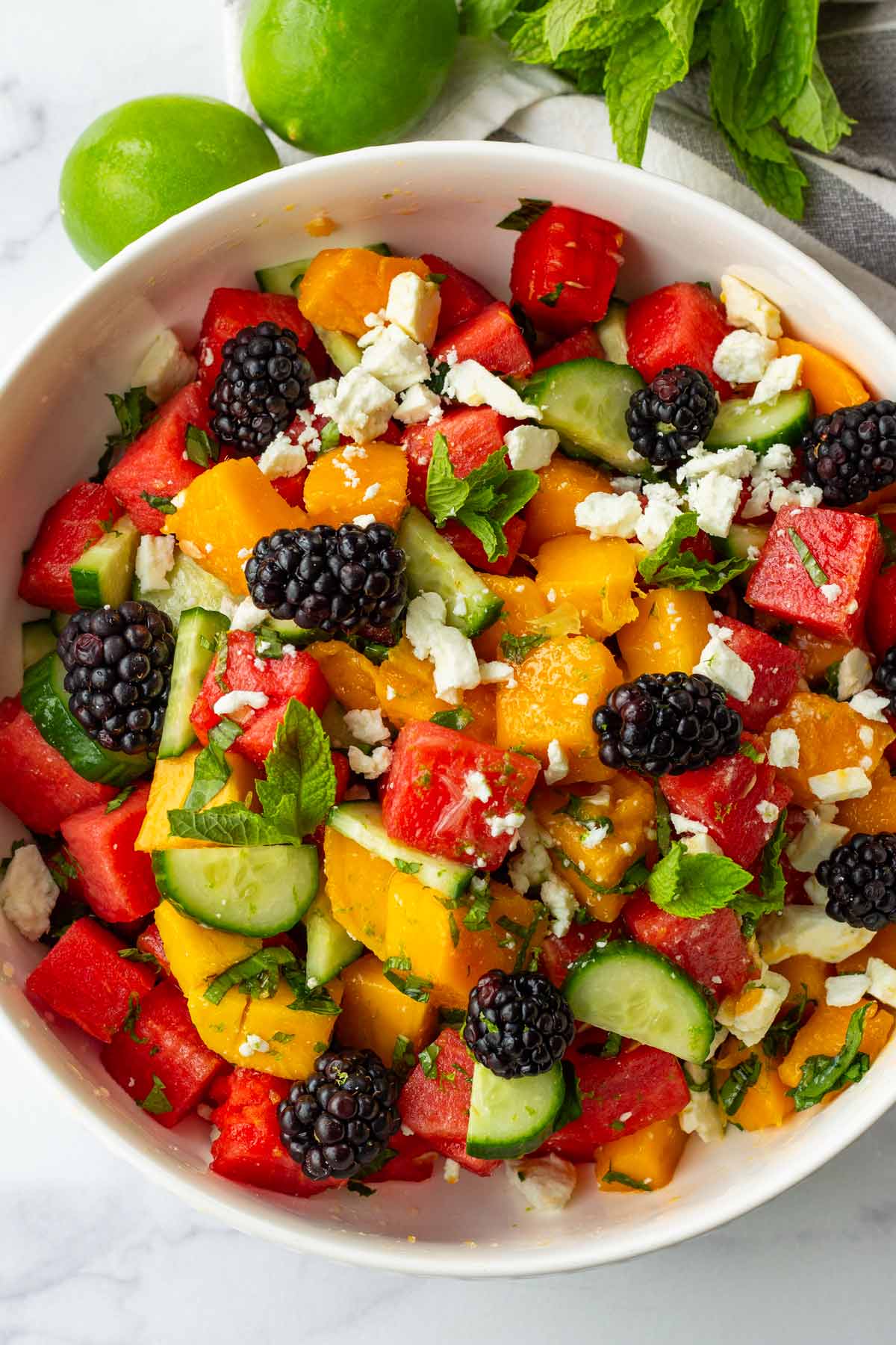 bowl of summer watermelon mango salad