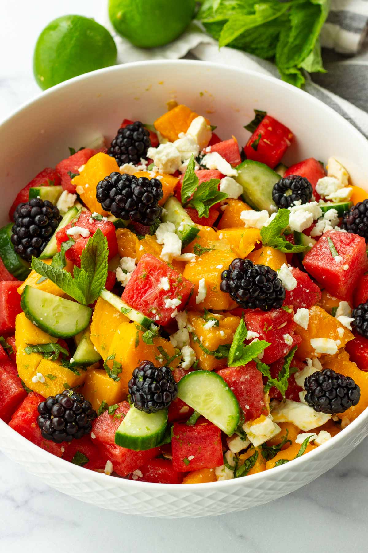 watermelon mango salad with cucumbers