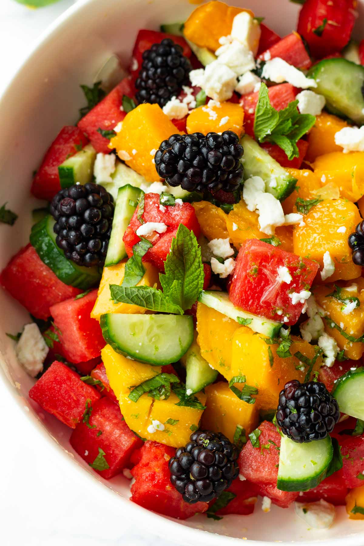 watermelon salad with mango and blackberries