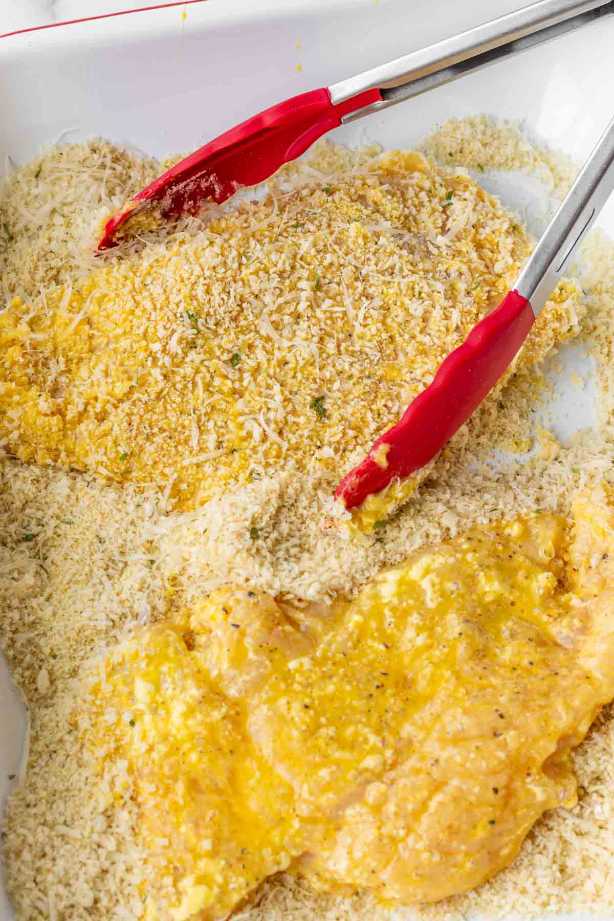 dredging in panko and breadcrumb mixture