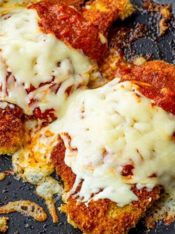 chicken parmesan with marinara and melted mozzarella
