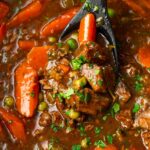 garnished beef stew in the crockpot