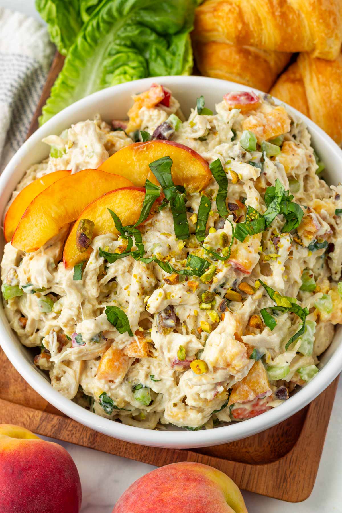 peach chicken salad served in a bowl