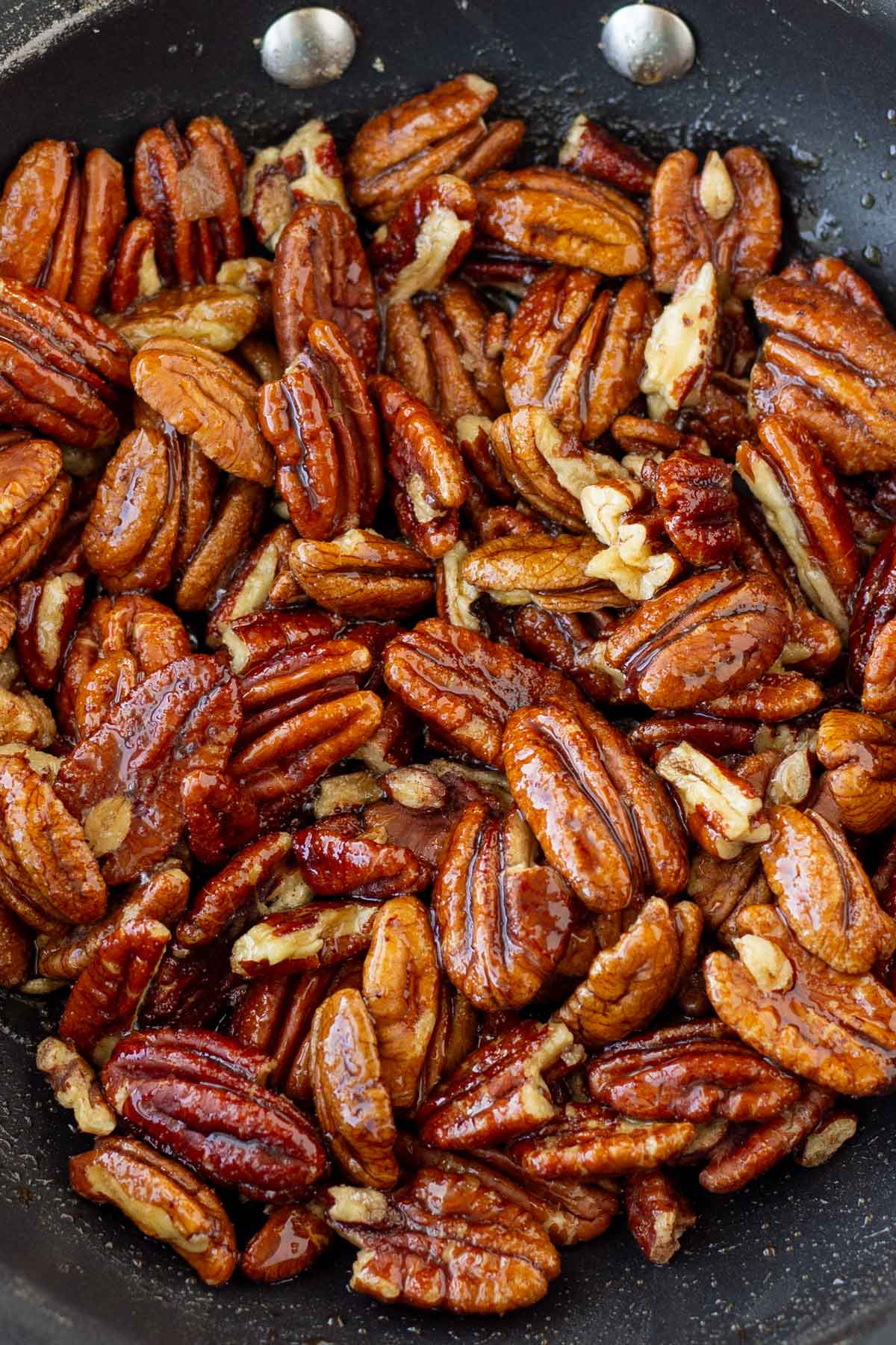 candied pecans on pan