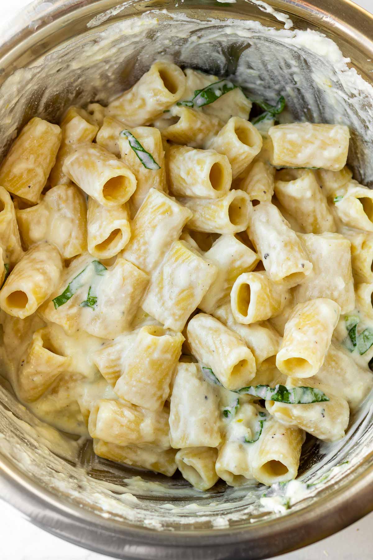 rigatoni coated with the lemon ricotta pasta sauce