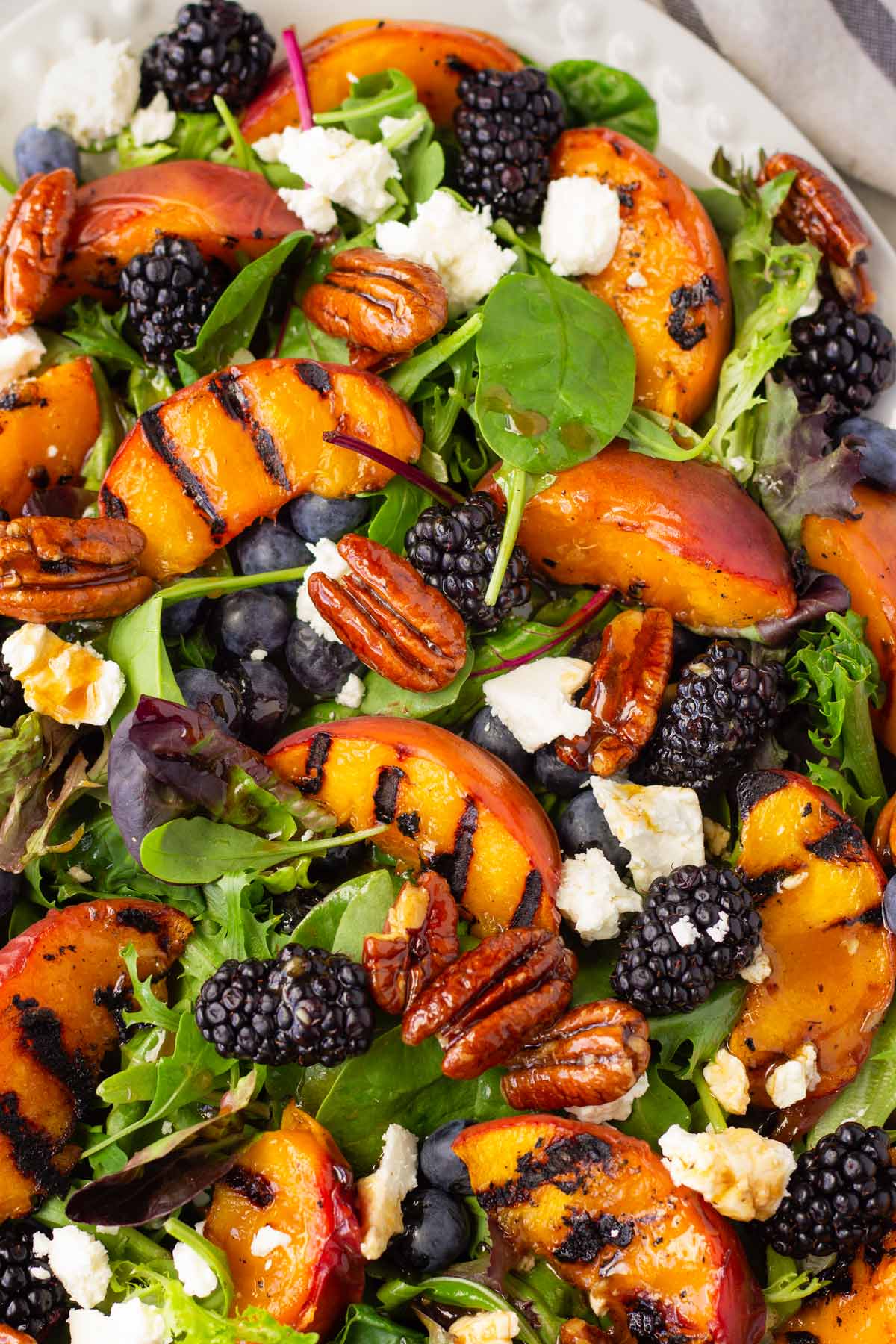 close up of peach salad platter