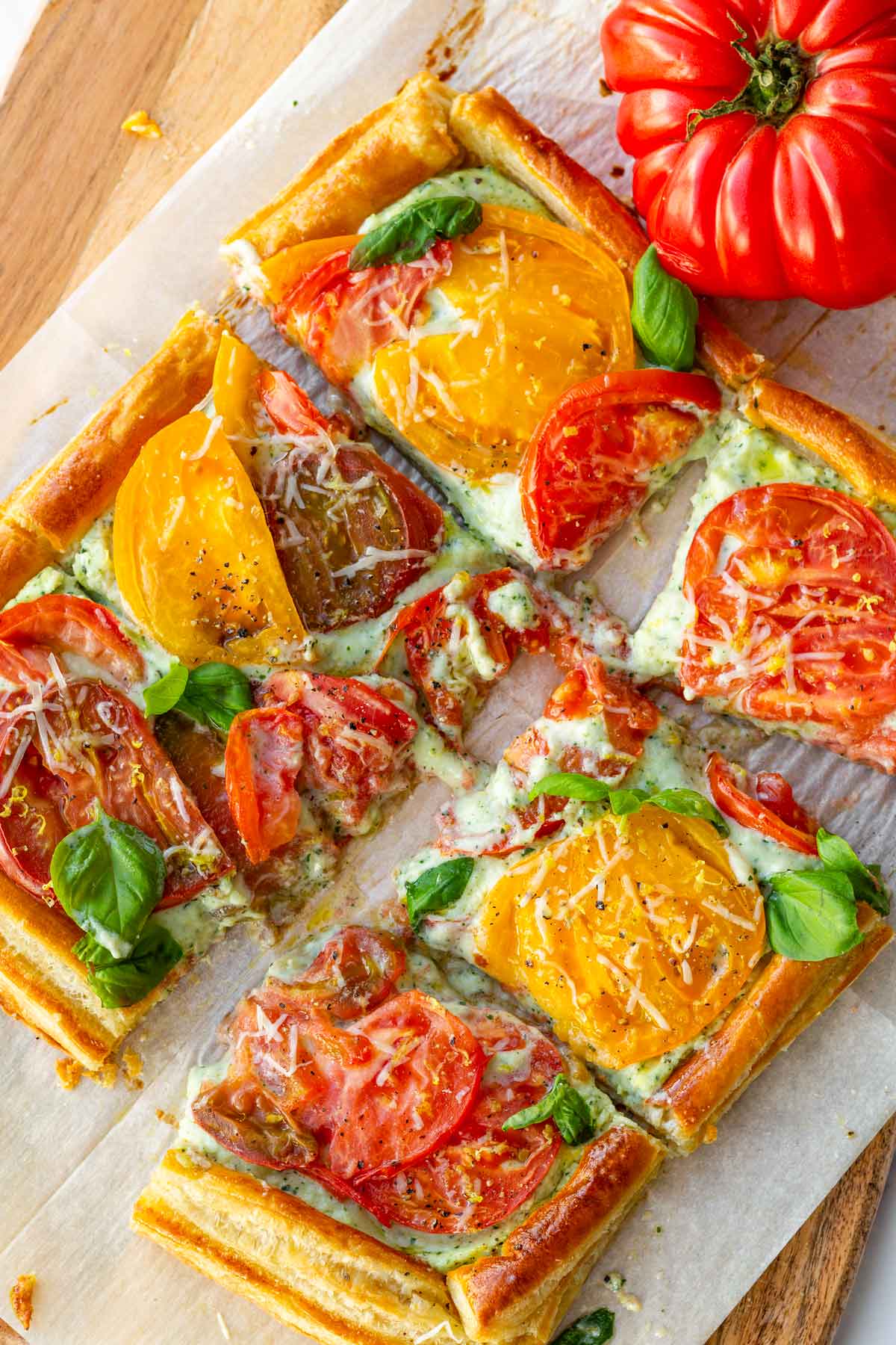 baked tomato tart made with puff pastry